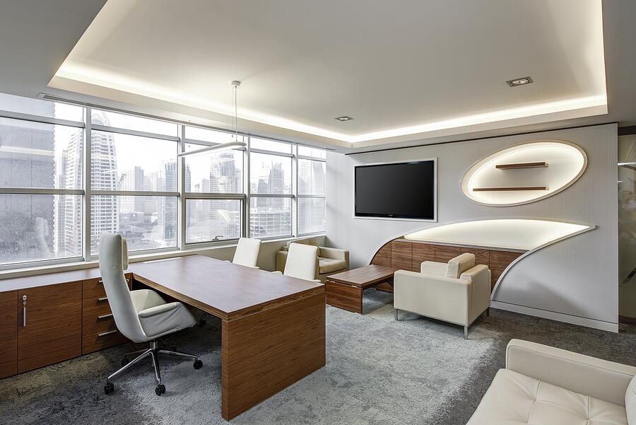 An amenity room with a long shared table